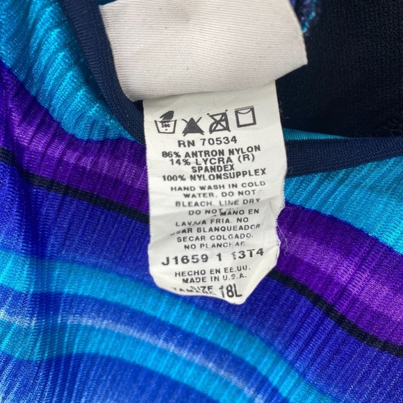 Orvis Swimsuit Womens 18L One Piece Blue Purple Shorts Tank Ribbed Modest - Picture 13 of 14